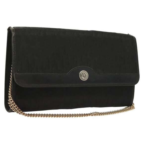 DIOR Trotter Canvas Chain Shoulder Bag Black Gold - Picture 1 of 12